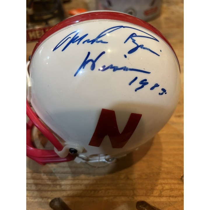 Mike Rozier Nebraska Cornhuskers Signed Mini Helmet & Heisman 1983