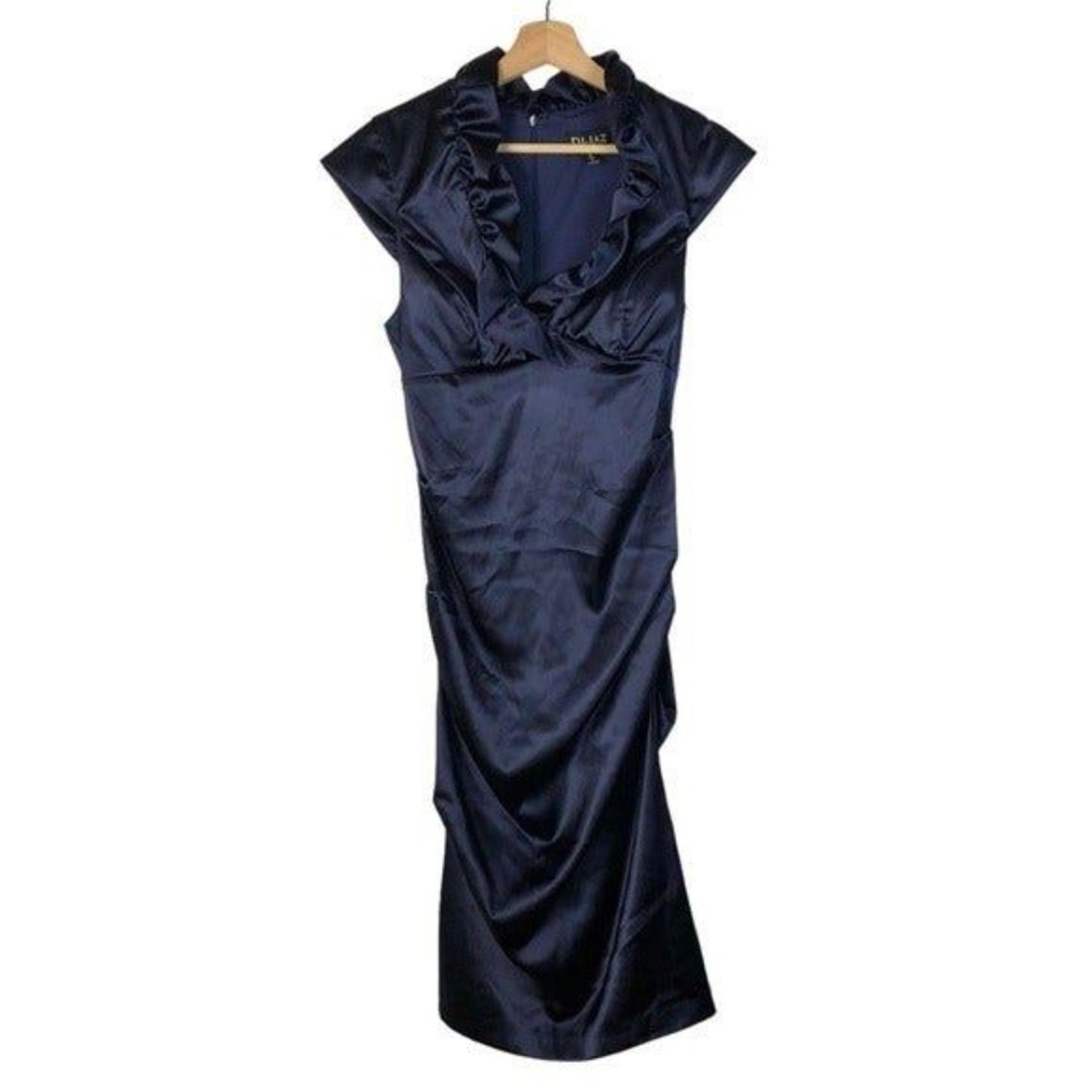 DJ Jaz Navy Blue Short Sleeve Satin Knee Length Sheath Dress 10
