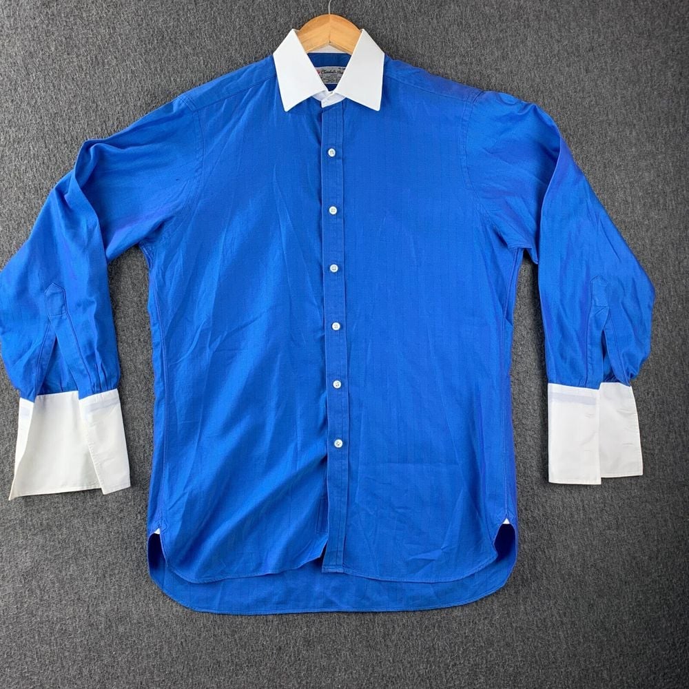 Turnbull Asser French Cuff Shirt Mens 15-38 Blue Contrast Collar Dress Shirt