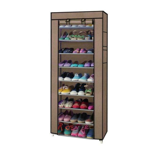 10 Layer 9 Shelf Shoes Cabinet Storage Organizer Shoe Rack Dustproof Standing
