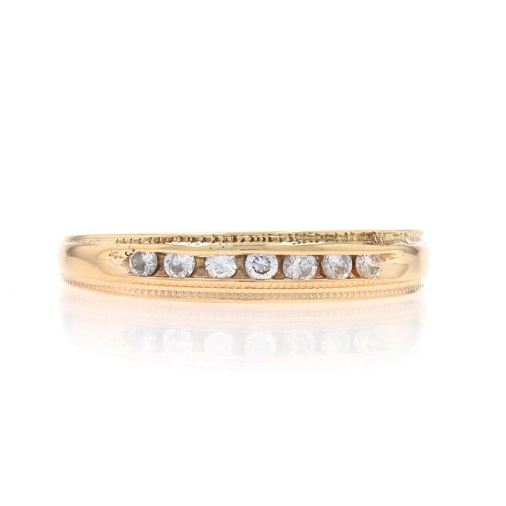 Yellow Gold Diamond Wedding Band 14k Rnd .16ctw Milgrain Channel Set Ring LX3749