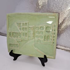 Artist signed dated Sage Green Pottery Tile buildings Katherine Doane Savannah
