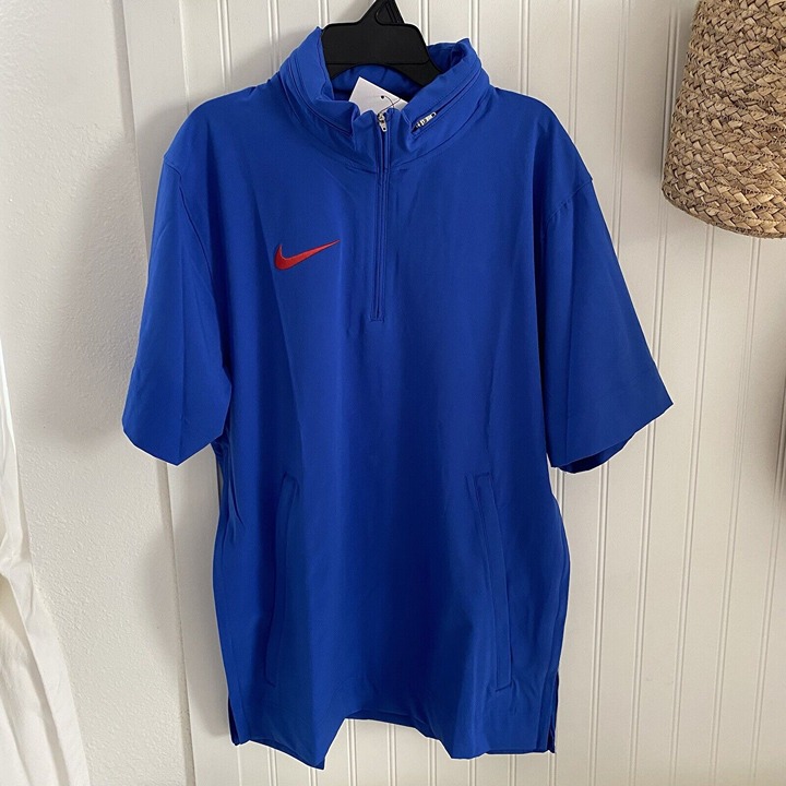 Nike Men's Coaches Half-Zip Short Sleeve Jacket Size Small BLUE Mock Neck Hoodie