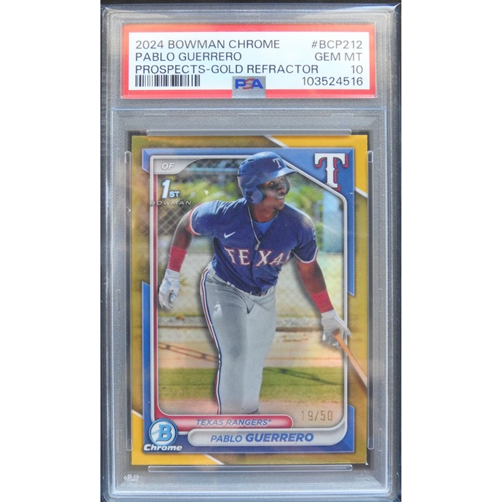 2024 Pablo Guerrero 1st Bowman Chrome True GOLD Refractor #/50 PSA 10 GEM