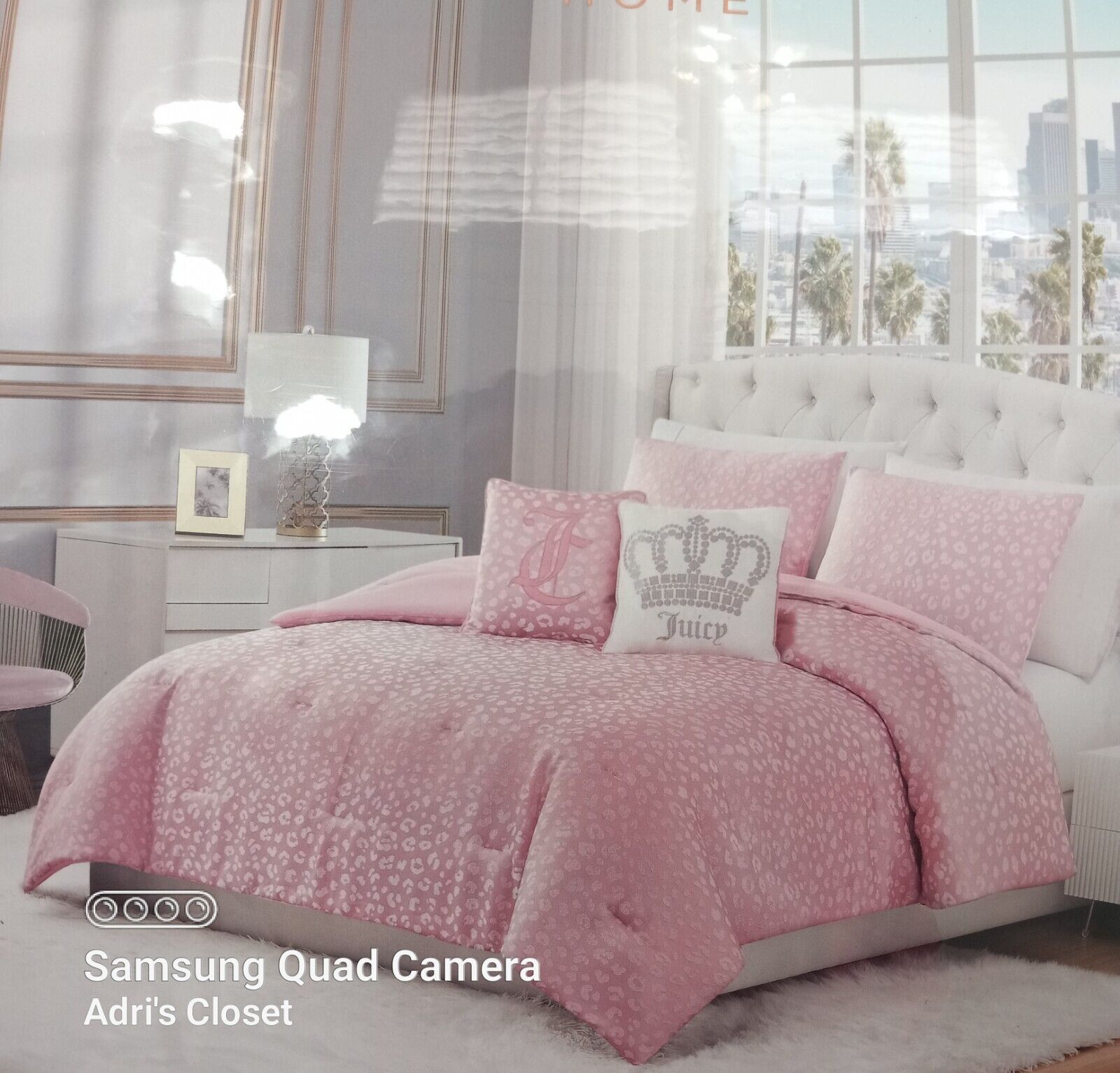 Juicy Couture Rose Collection 5-Pc KING Pink Jacquard Animal Print Bed Set