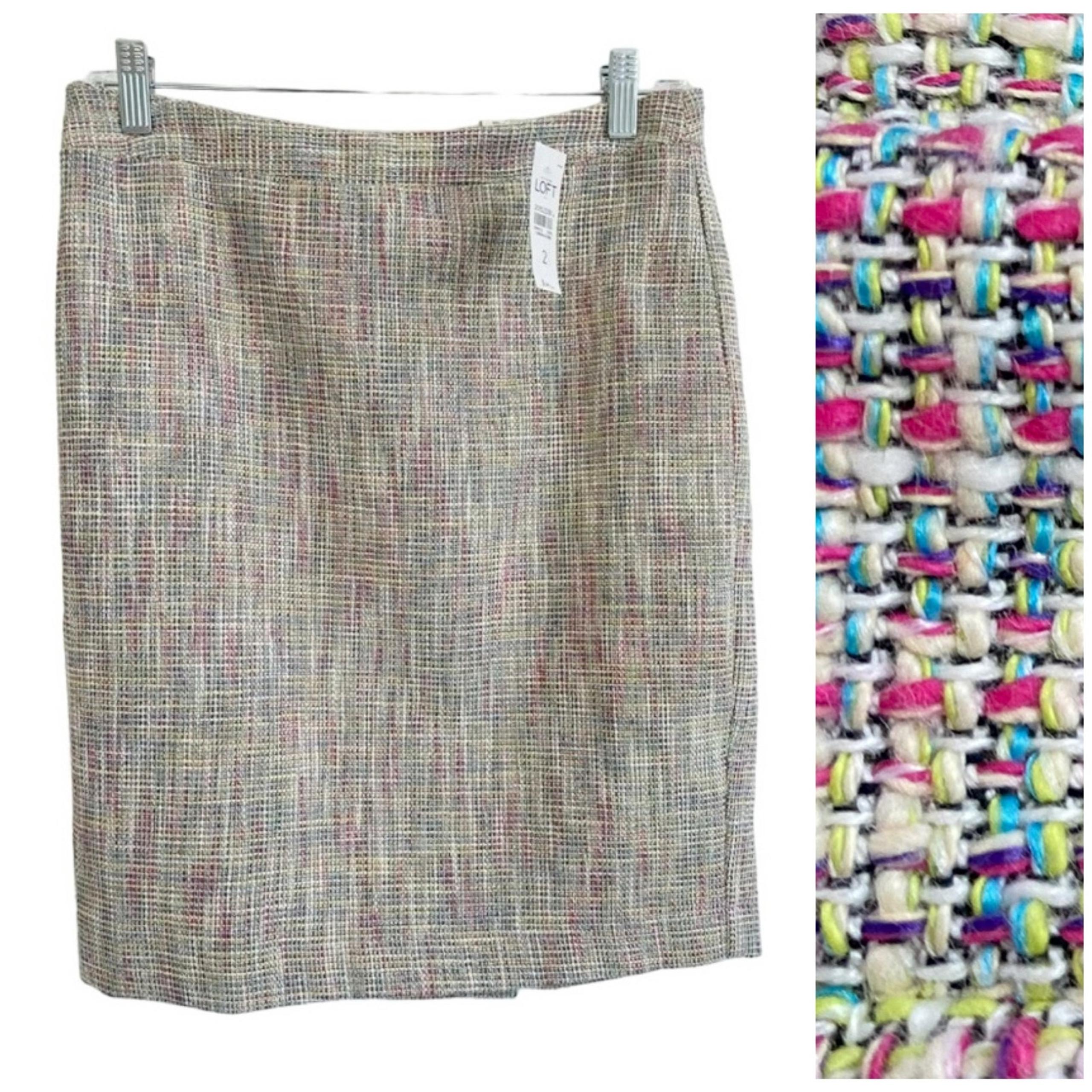 Loft Pastel Multicolored Tweed Straight Pencil Skirt Size 8