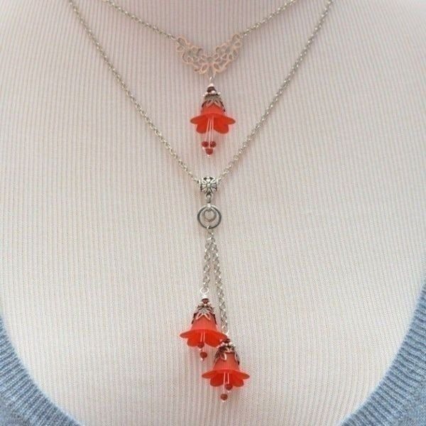 Red Bell Flower Double Necklace