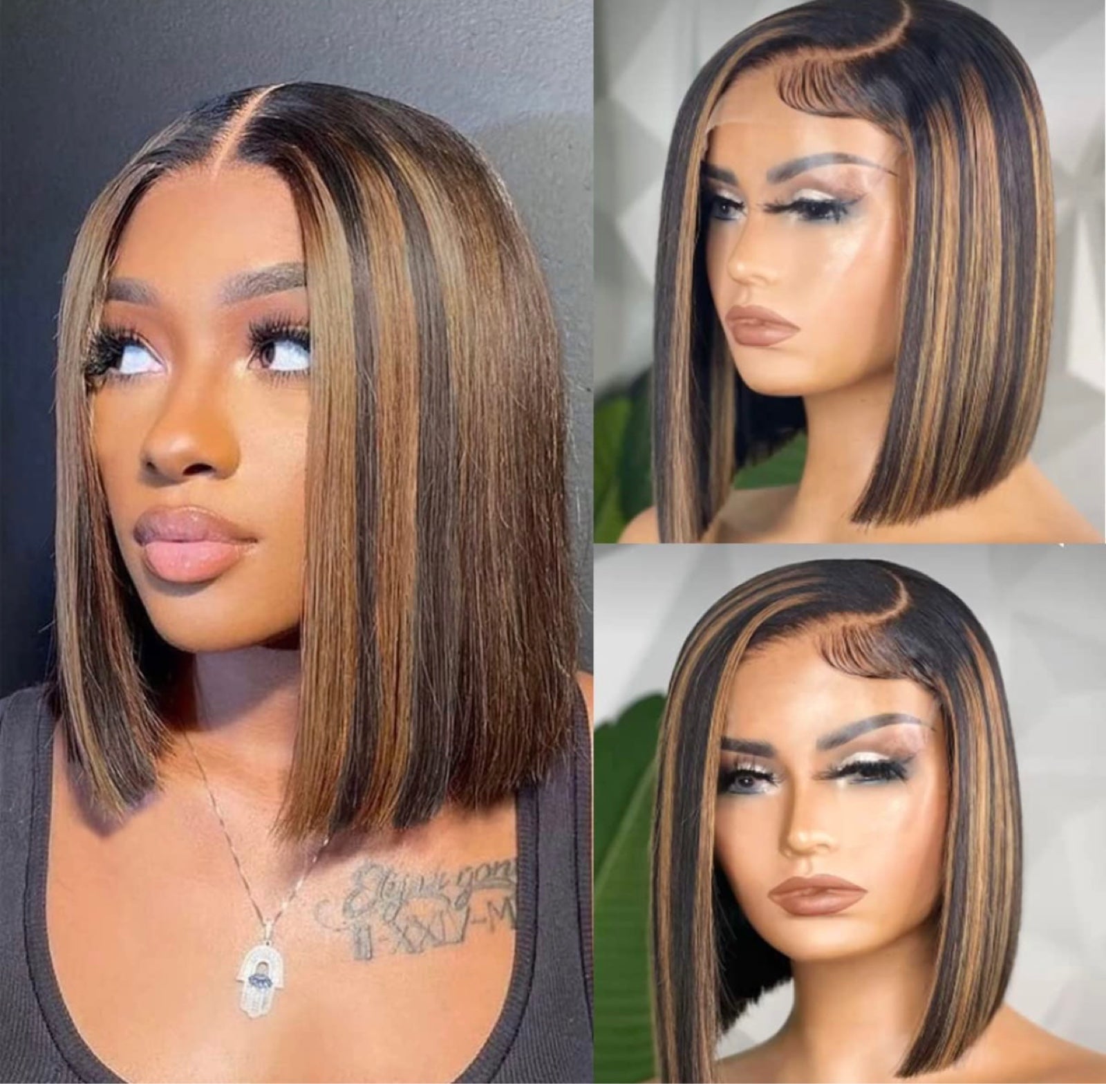 Blonde highlights bob wig human hair Brazilian ombre lace closure 4*4 lace front