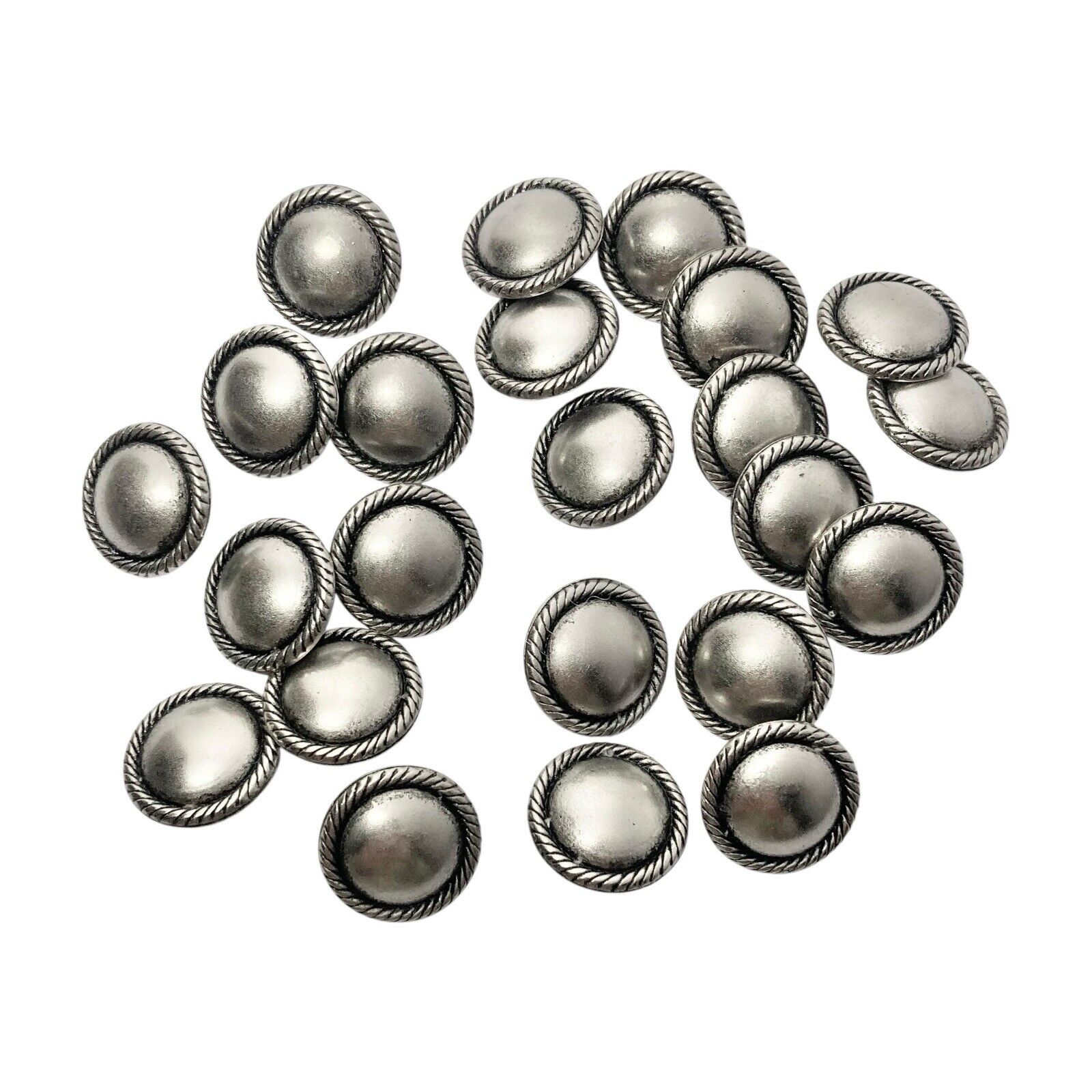 Set of 22 Vintage Silver Tone Pewter Round Roped Edge Domed Shank Buttons 20mm