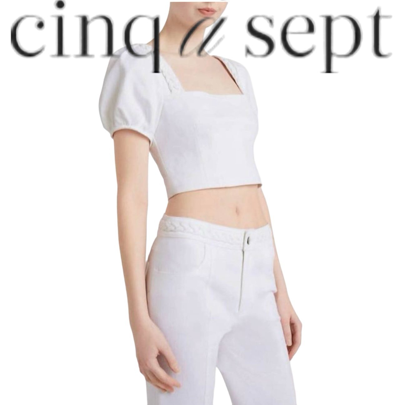 Cinq a Sept braided Braden puff sleeve top in white NWT size XXS.