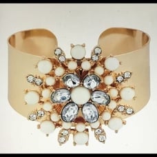 New~Susan Graver Gold Floral Cabochon Cuff Bracelet