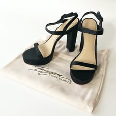 NEW Imagine Vince Camuto MIKA Platform Sandal Block Heel Satin Black Size 9.5M