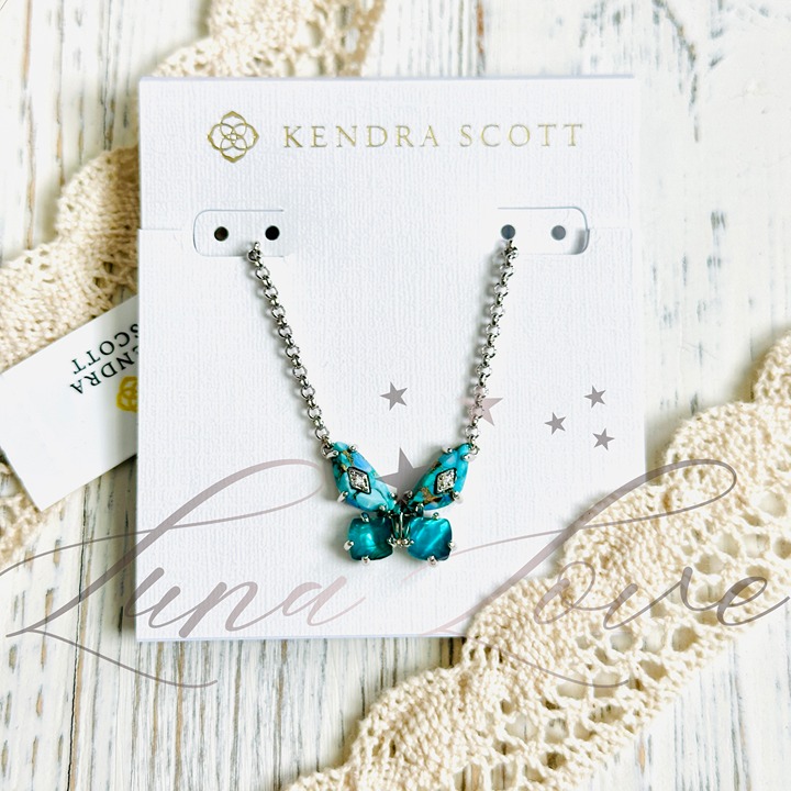 KENDRA SCOTT Bianca Butterfly Silver Pendant Necklace In Aqua Mix NWT