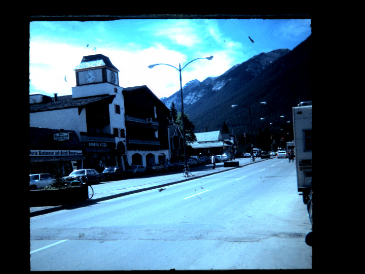 Vtg Slide Town Of Baniff Canada 1981 Street Cars Mountain