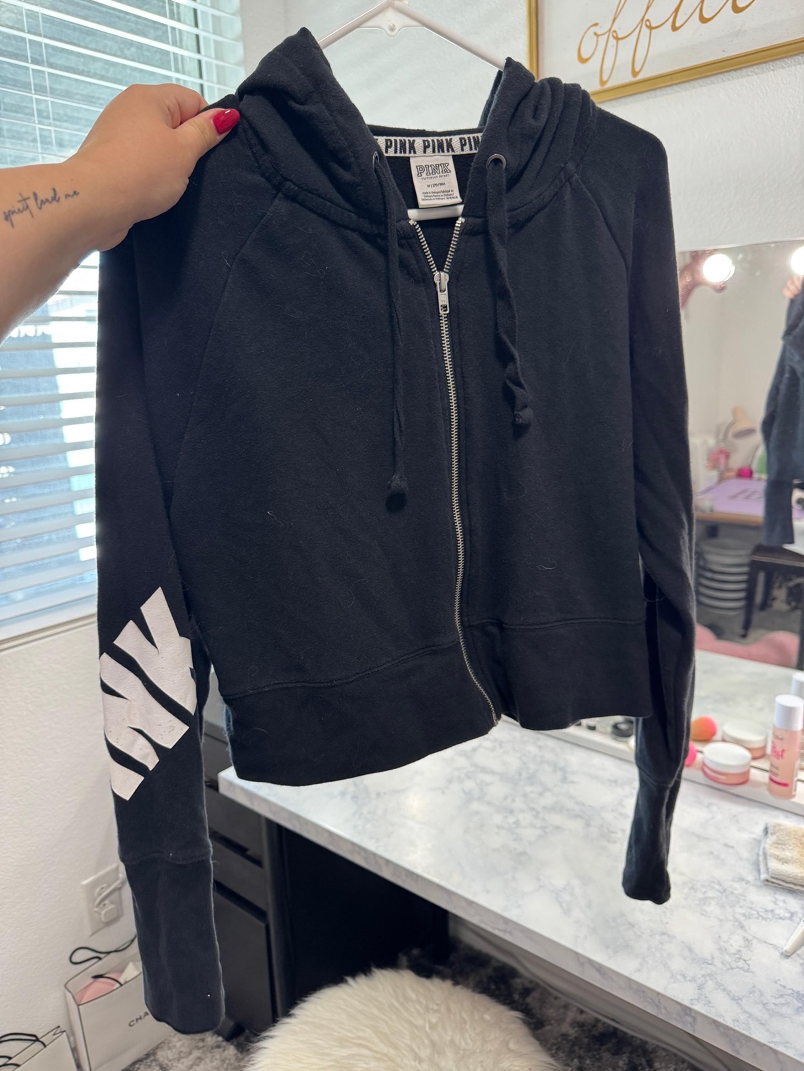 Medium Black and white Victoria's Secret cropped hoodie with zipper #VS