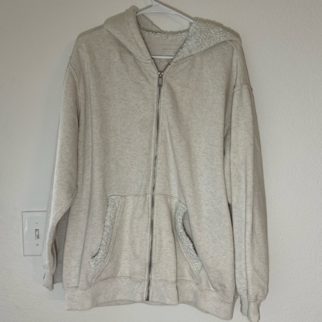 Aerie Cream Cozy Oversized Zip Up Hoodie