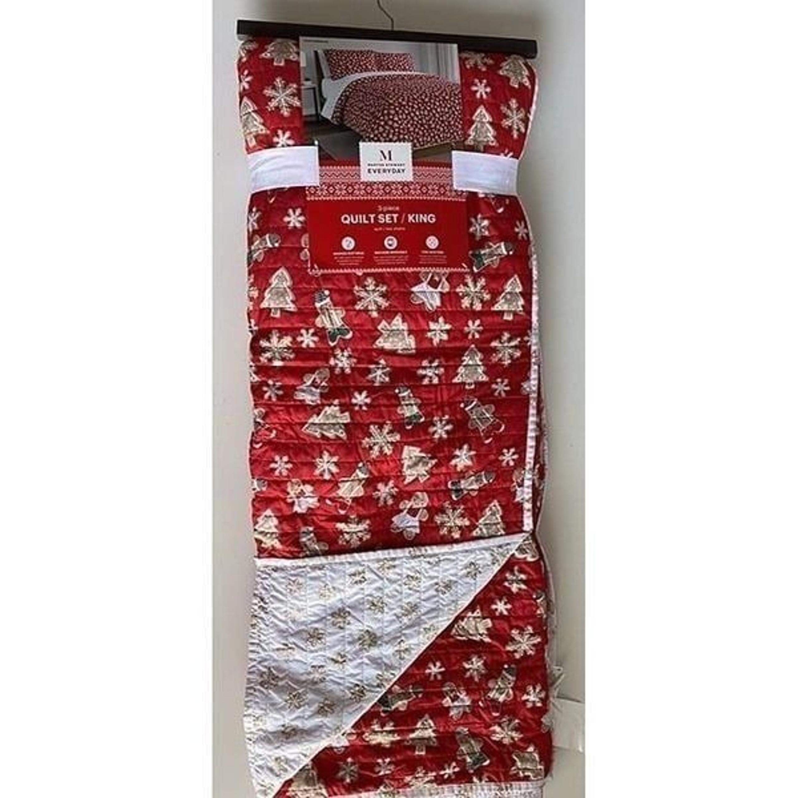 3 Pc Martha Stewart Everyday Gingerbread Christmas Holiday Quilt King Sz Set Red