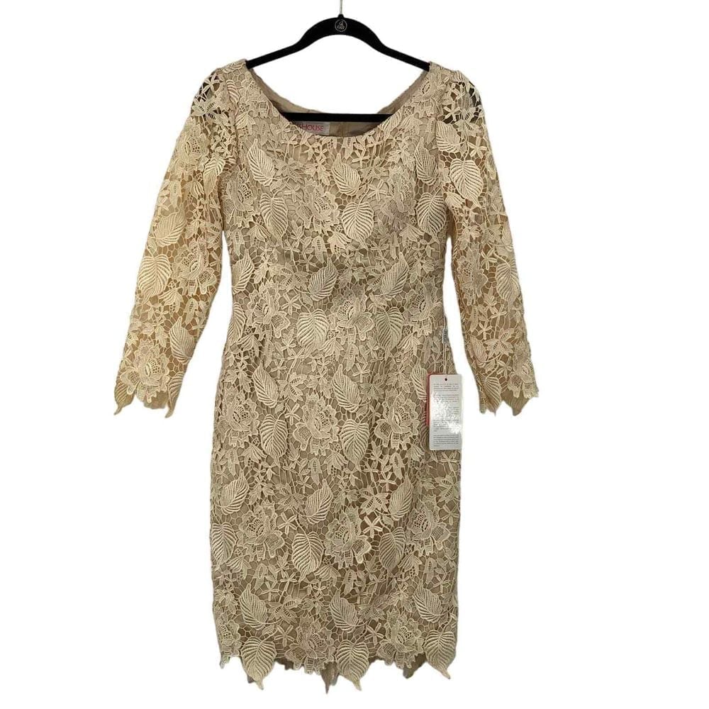 NWT JJ's House Women's 3/4 Sleeve Lined Lace Dress Champagne Size 6 Wedding