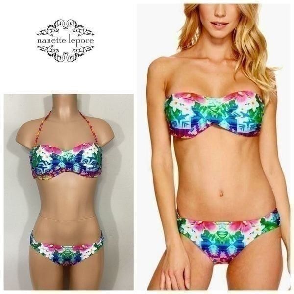 New. Nanette Lepore tropical bandeau bikini set. Retails 174. Large