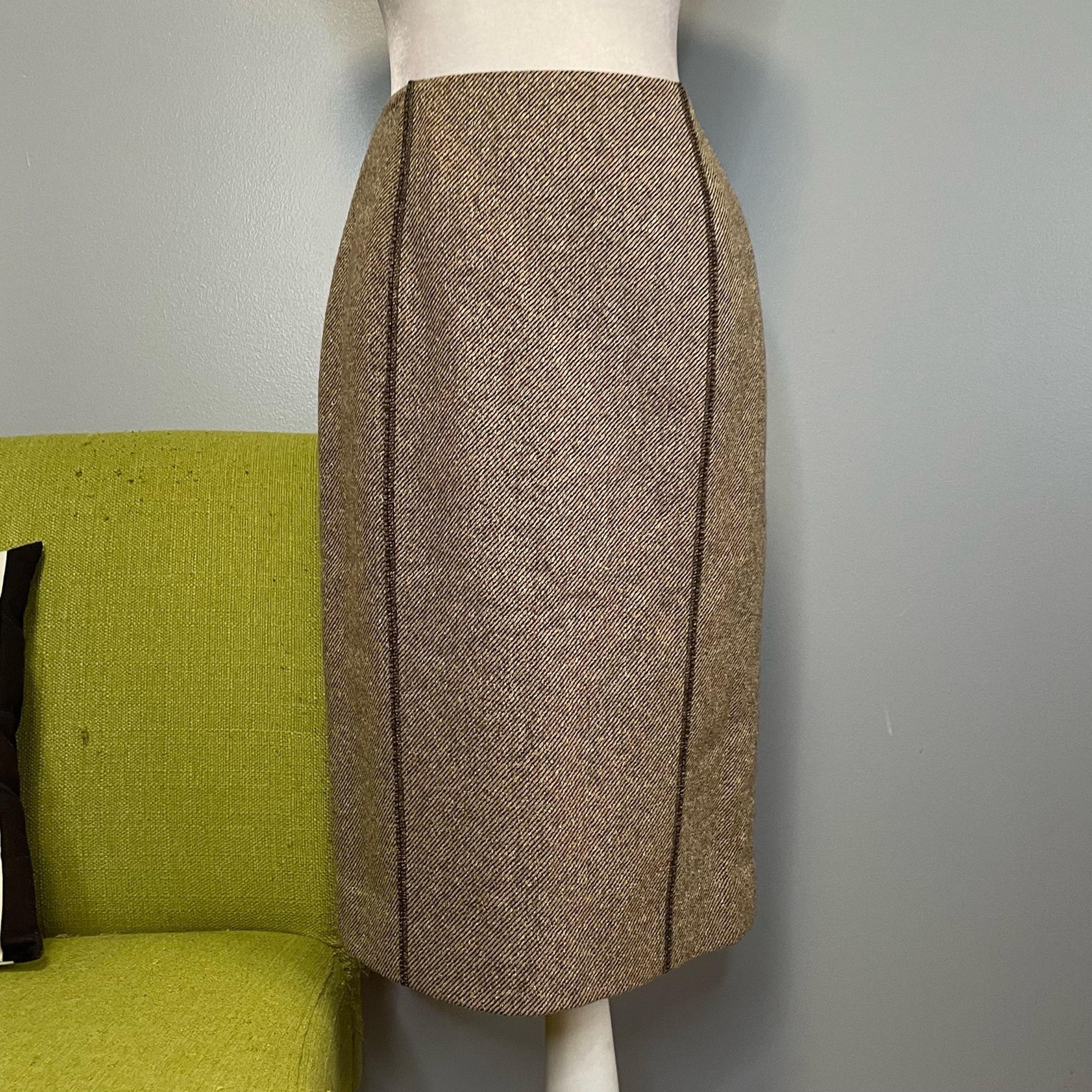 Carlisle Brown Wool Silk Tweed Straight Pencil Skirt 4