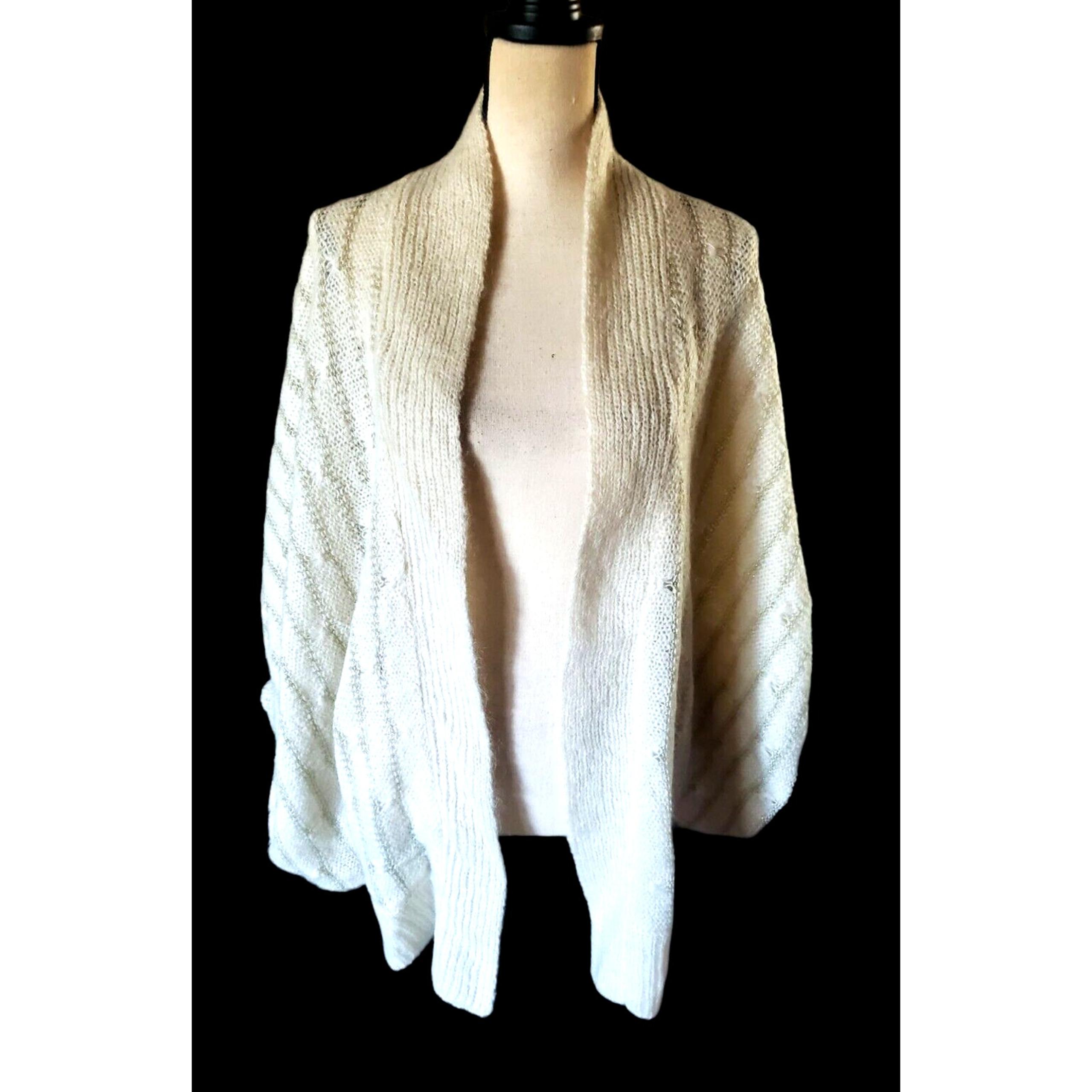 Twinkle by Wenlan Mohair Blend Ivory Open Front Batwing Sleeve Sweater M
