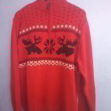 Chaps Quarter Zip Sweater Moose Fair Isle Pullover Red Knit Sweater