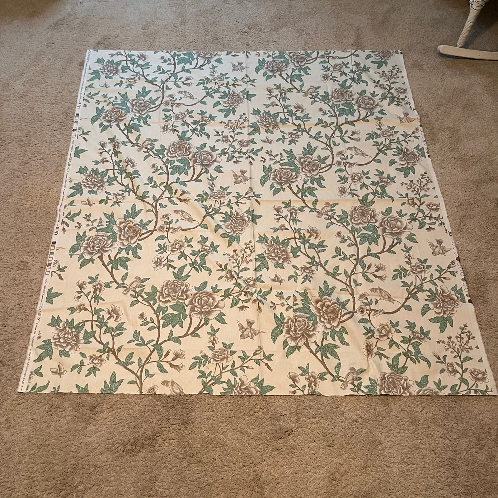 Vintage F Schumacher and Co peony garden Gramercy fabric flowers birds floral