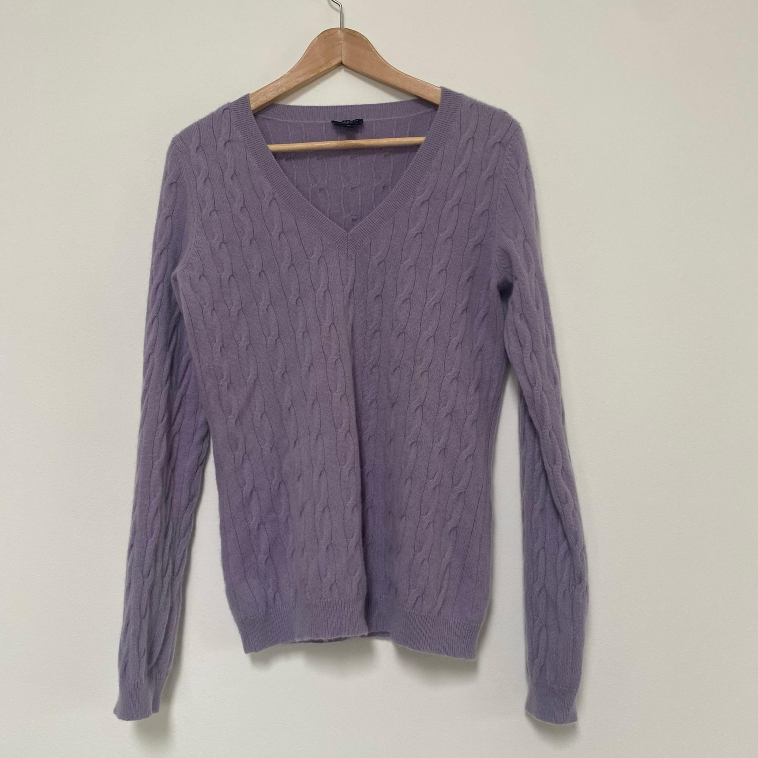 Talbots Pure Cashmere Cable Knot Vneck Sweater Lavender Size Medium