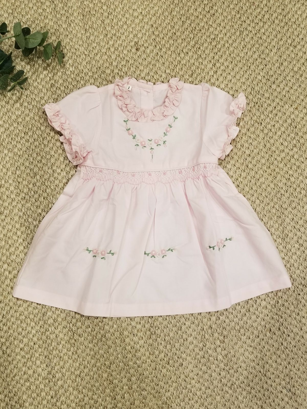 Handmade Baby Girl Ruffle Trim Pink Dres