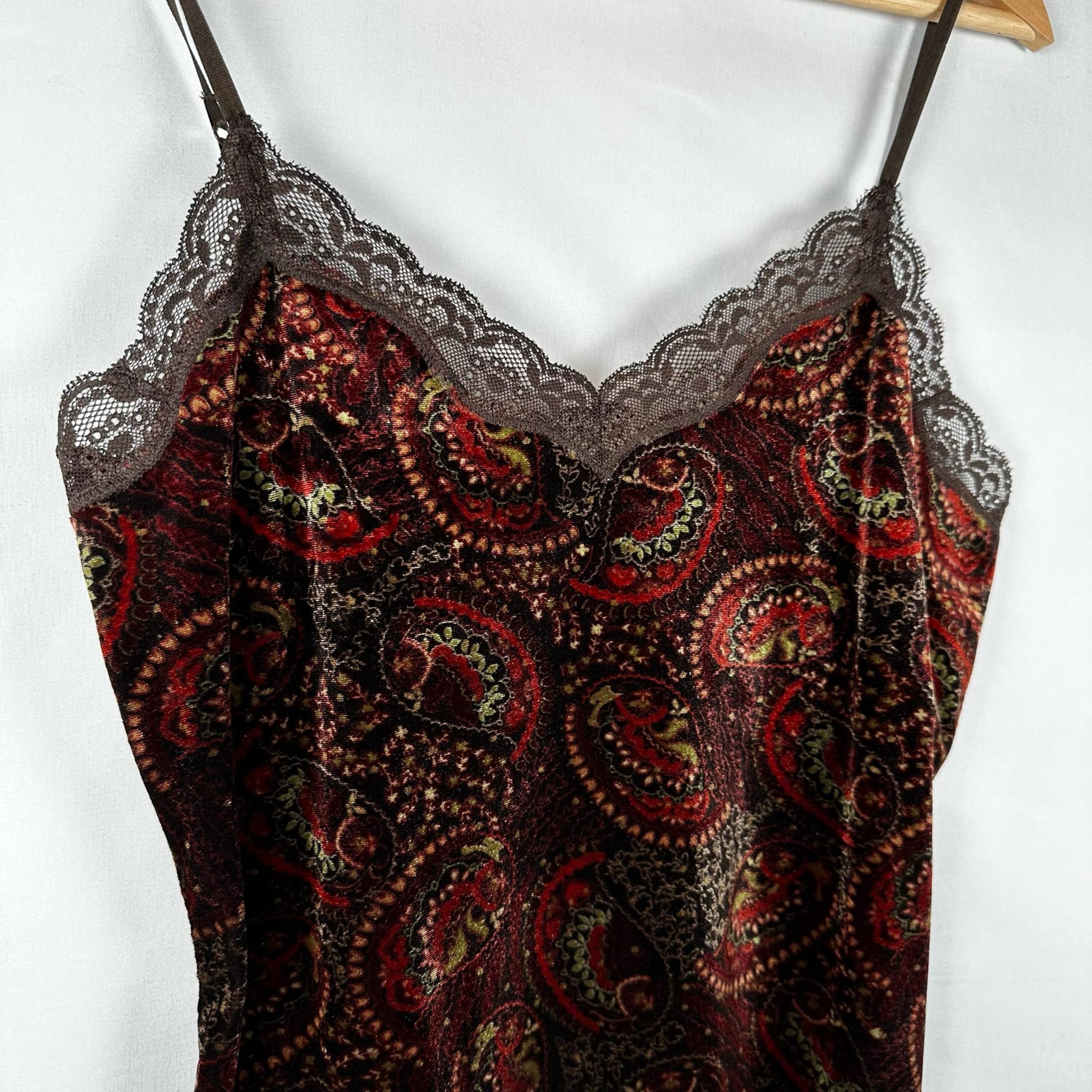 Burgundy and Brown Paisley Babydoll Lace Trim Tank Womens Small - Ann Taylor LOFT