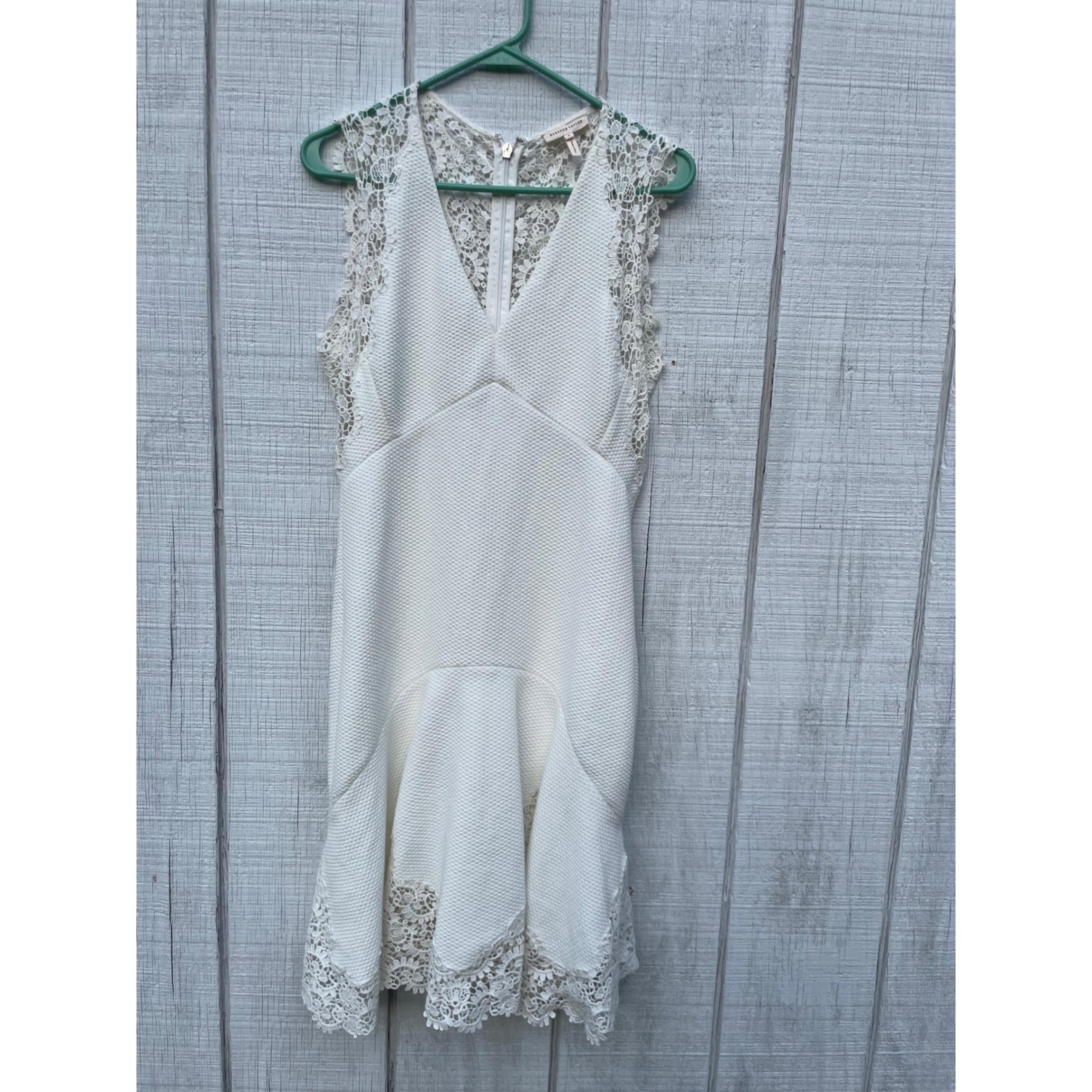 Rebecca Taylor White Lace Trim Dress Sleeveless Party Cocktail Size 8