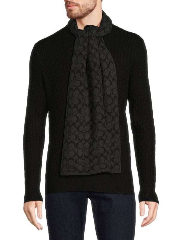 Coach Signature Monogram Unisex Hat & Scarf Set - Charcoal