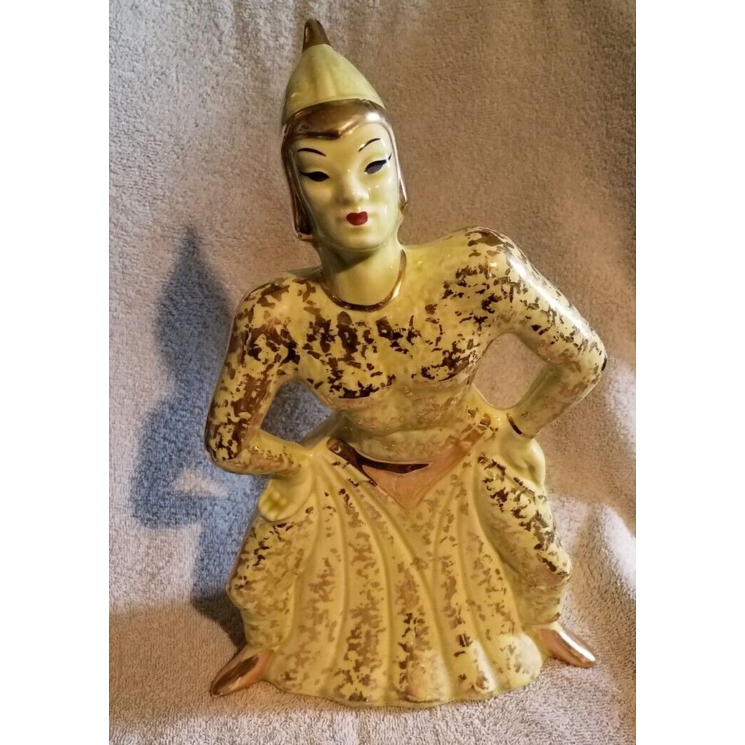 Vintage Lefton? Chinese Asian Siam Dancer Yellow and Gold Famille Jaune Nataraja