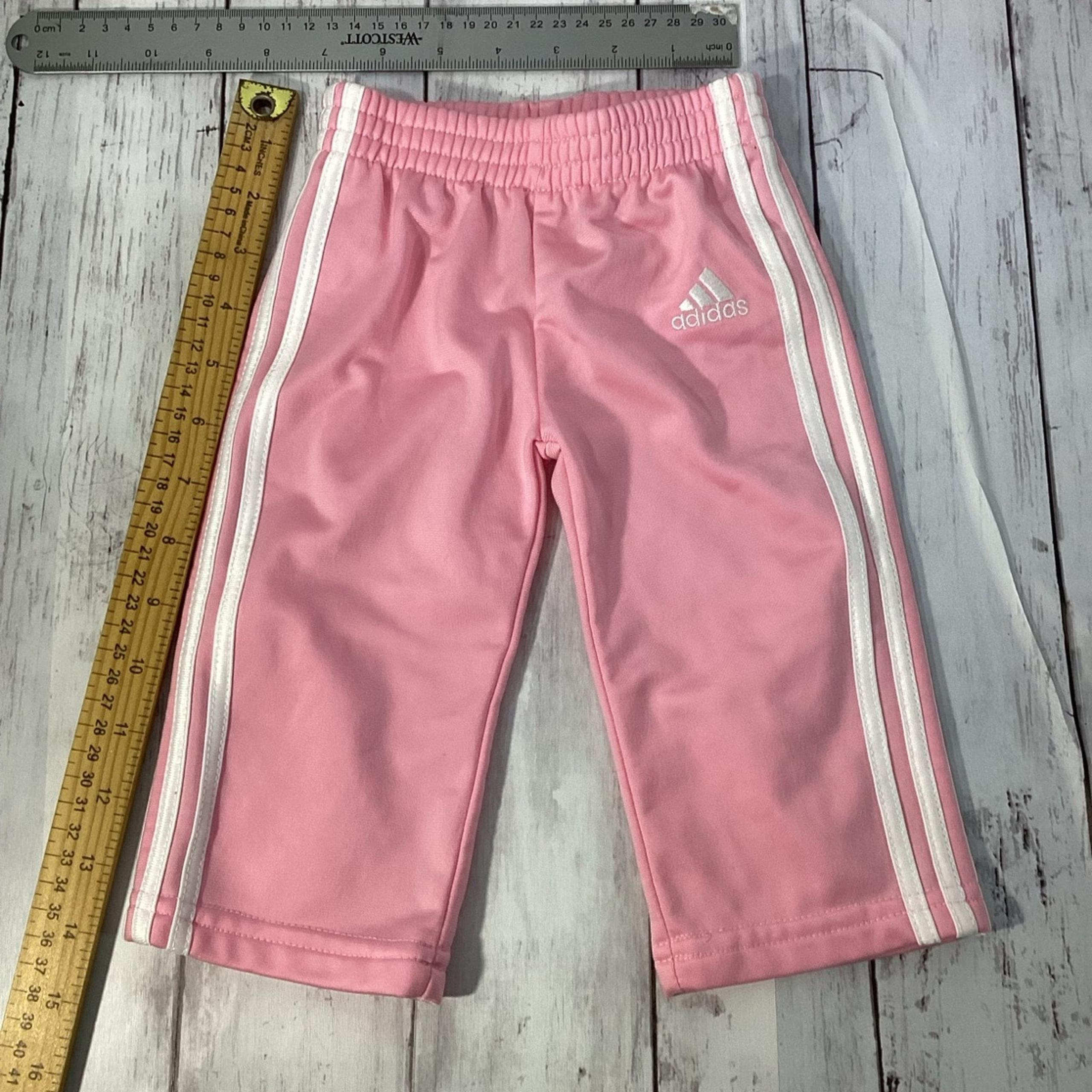 Girl's Adidas Track pants Pink White Stripes Pockets Logo Joggers Size 6m