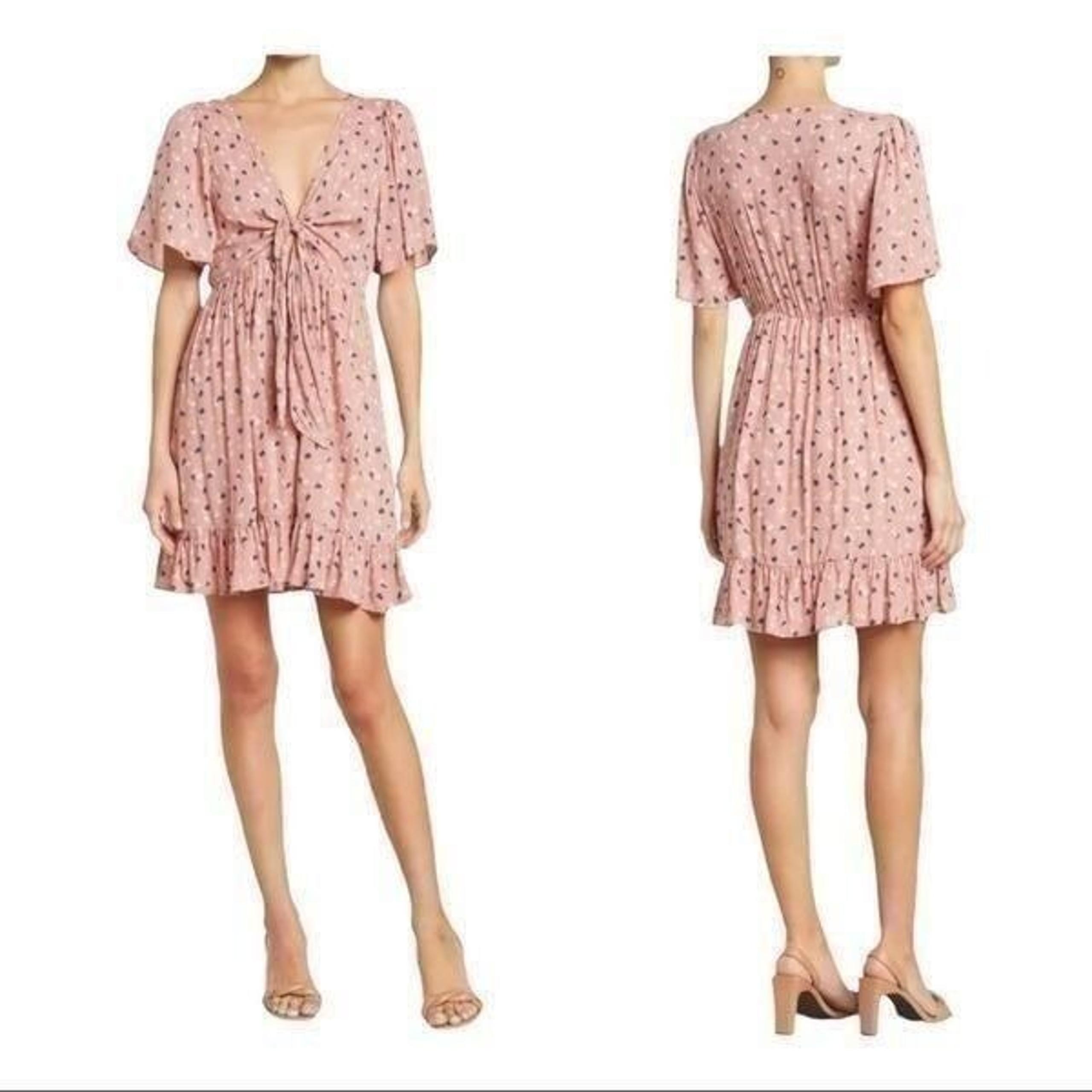 Lush Flutter Sleeve Midi Flounce Dress in Blush Print M