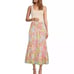 J Marie Ava Marie smocked Floral Print convertible tiered skirt dress SZ L