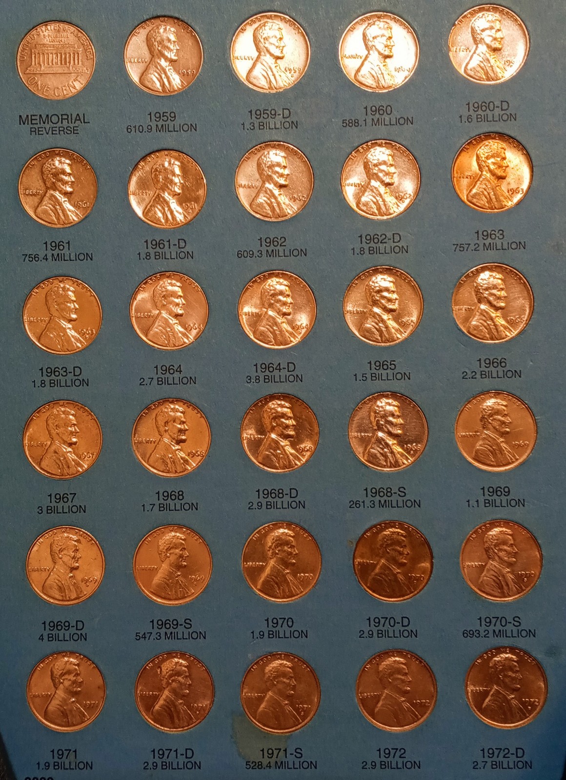 BU 1959-1972 Lincoln memorial penny's