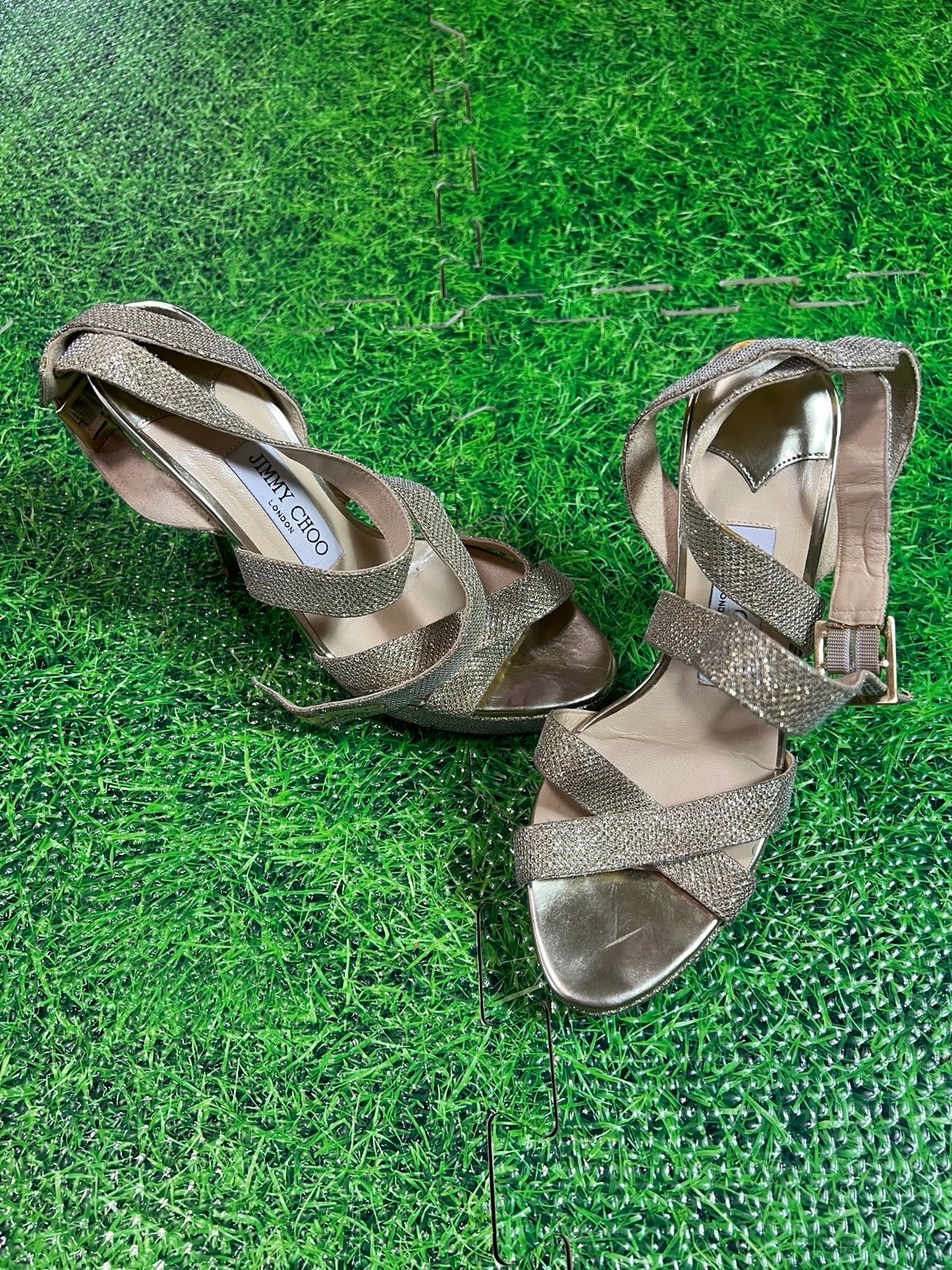 Jimmy Choo Gold Glitter Lotti Heels Size 38 made in Italy