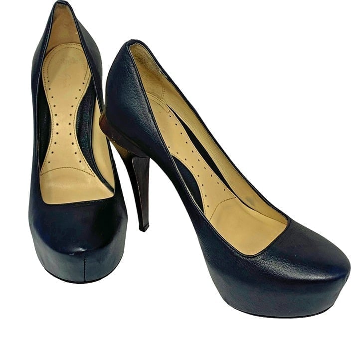 MAX AZRIA Black Leather Hidden Platform 4 Stilettos