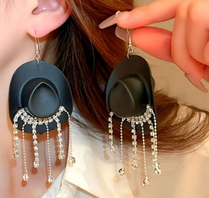 Hand Crafted Western Cowboy Elegant Black and Silver Dangle Earrings