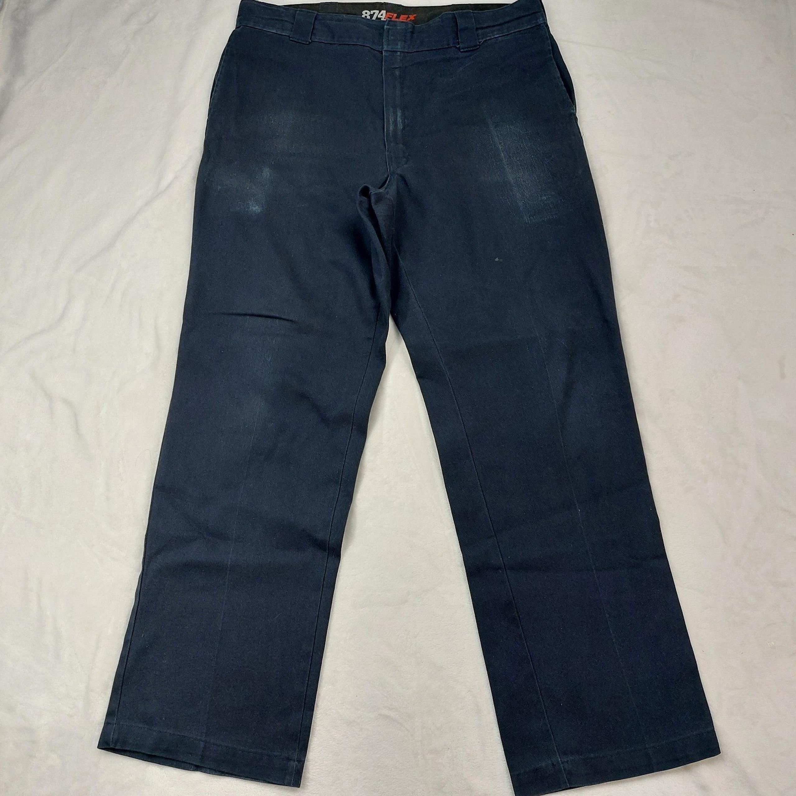DICKIES 874 FLEX MENS BLUE FLAT FRONT WORK PANTS SIZE 38/32