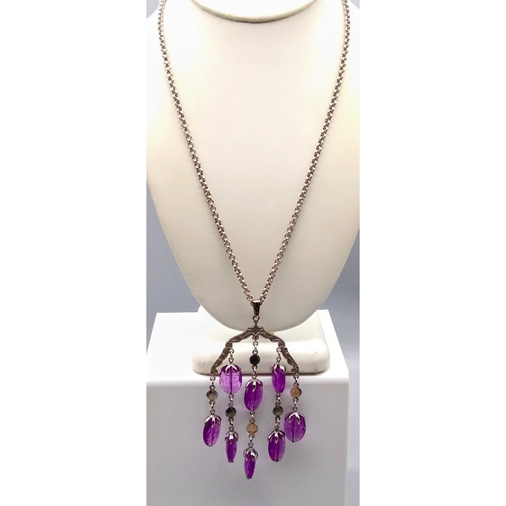 Vintage Sarah Coventry Wisteria Necklace, Silver Tone Statement Pendant