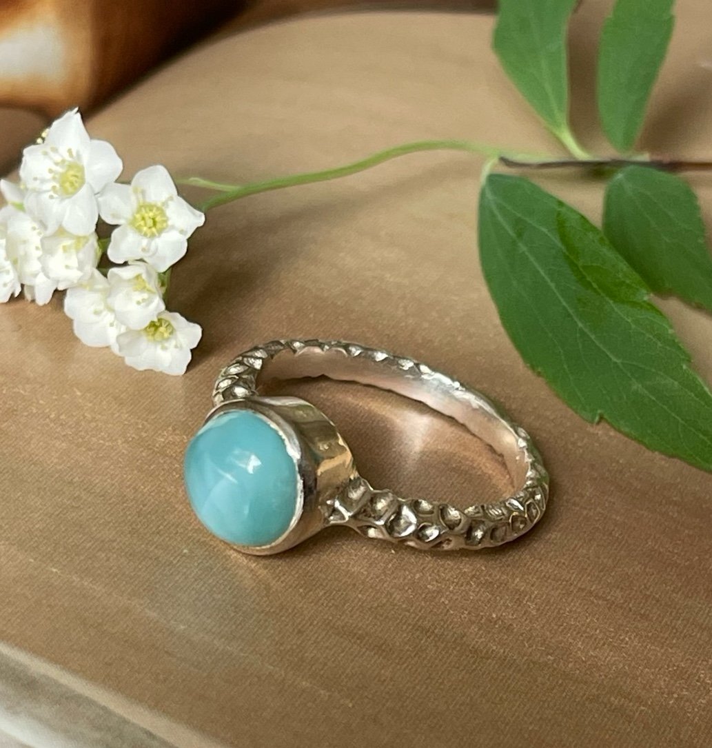 925 Silver Larimar Ring for her, Natural Gemstone Larimar Jewelry, US: 8