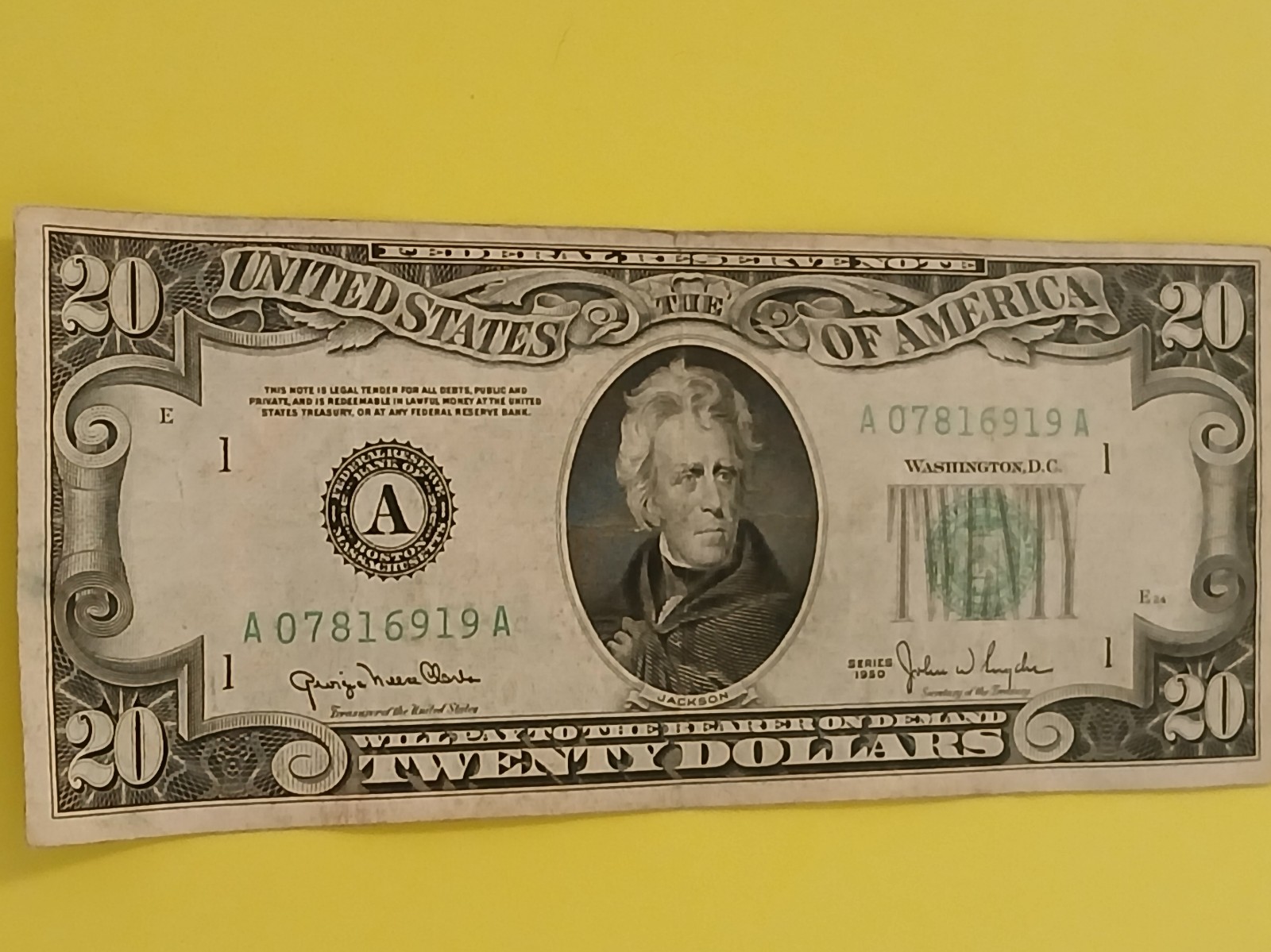 1950 series Olive Green Seal 20 Vintage NOTE for your collection fair condition