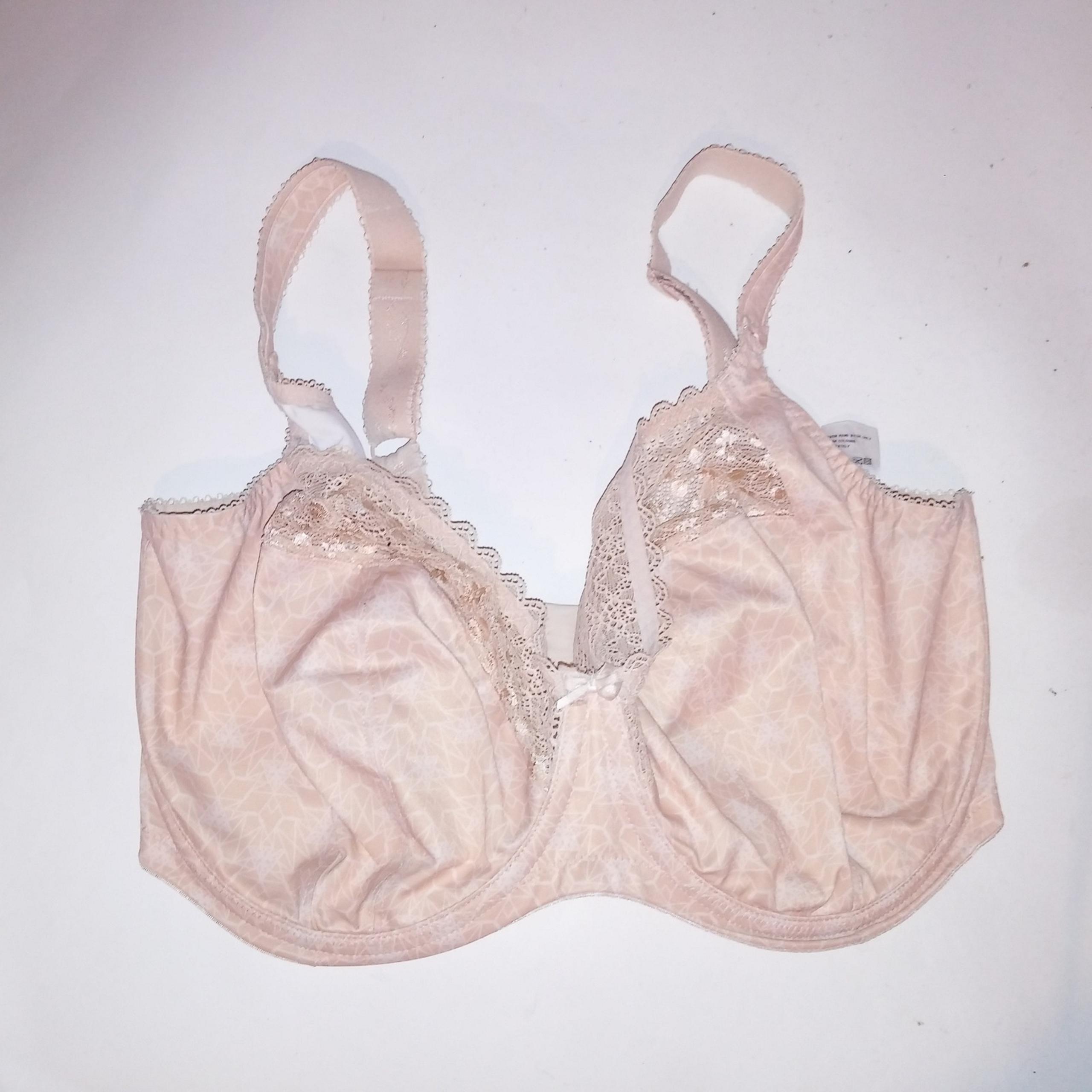 Elomi Bra 34M Beige Lace Trim Geo Unlined Minimizer Underwire