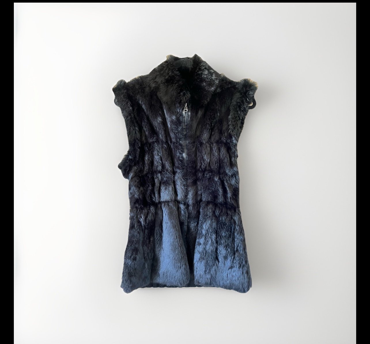 Linda Richards Luxury Vest Womens Size M Black Rabbit Fur Reversible Genuine Rex