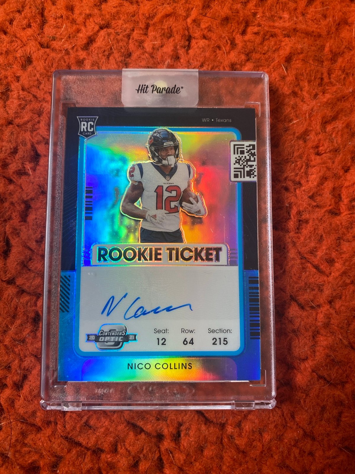 Nico Collins RC 2021 Panini Contenders Optic Blue Rookie Ticket Auto 23/75 #127