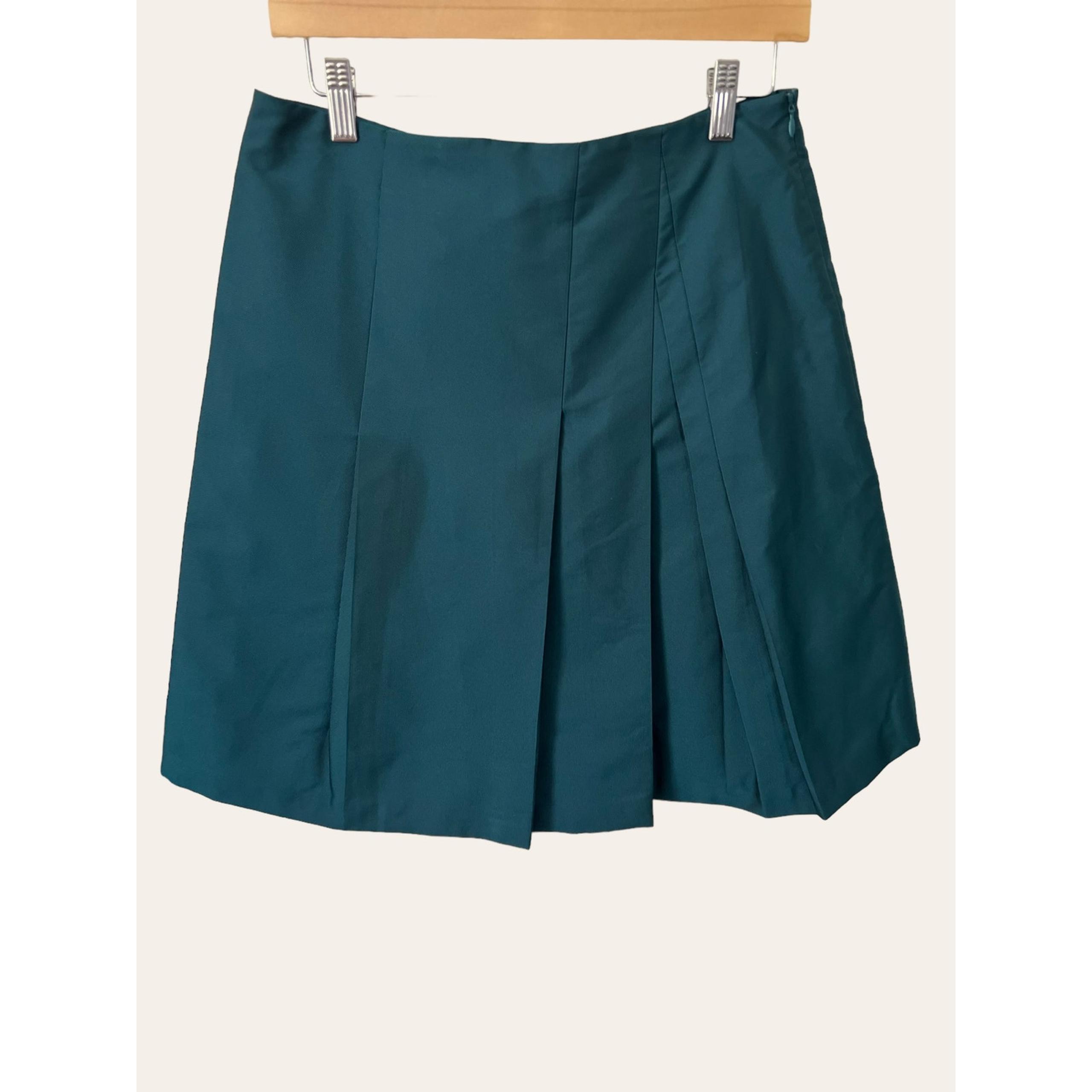 Akris Punto Turquoise Blue Pleated Silk A-Line Mini Skirt Size 8