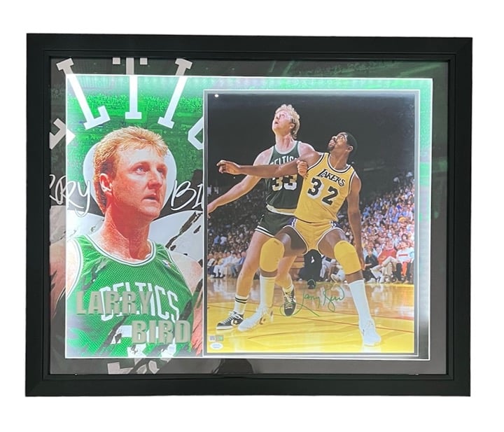 Larry Bird Signed Boston Celtics 3D LED Lights Frame W Magic Johnson JSA 33x27