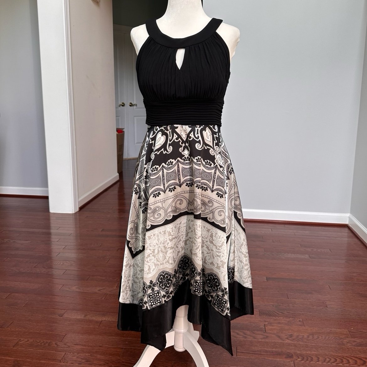 Vintage Y2K Black Satin Asymmetrical Beach summer Vacay Dress Zara Anthro FP